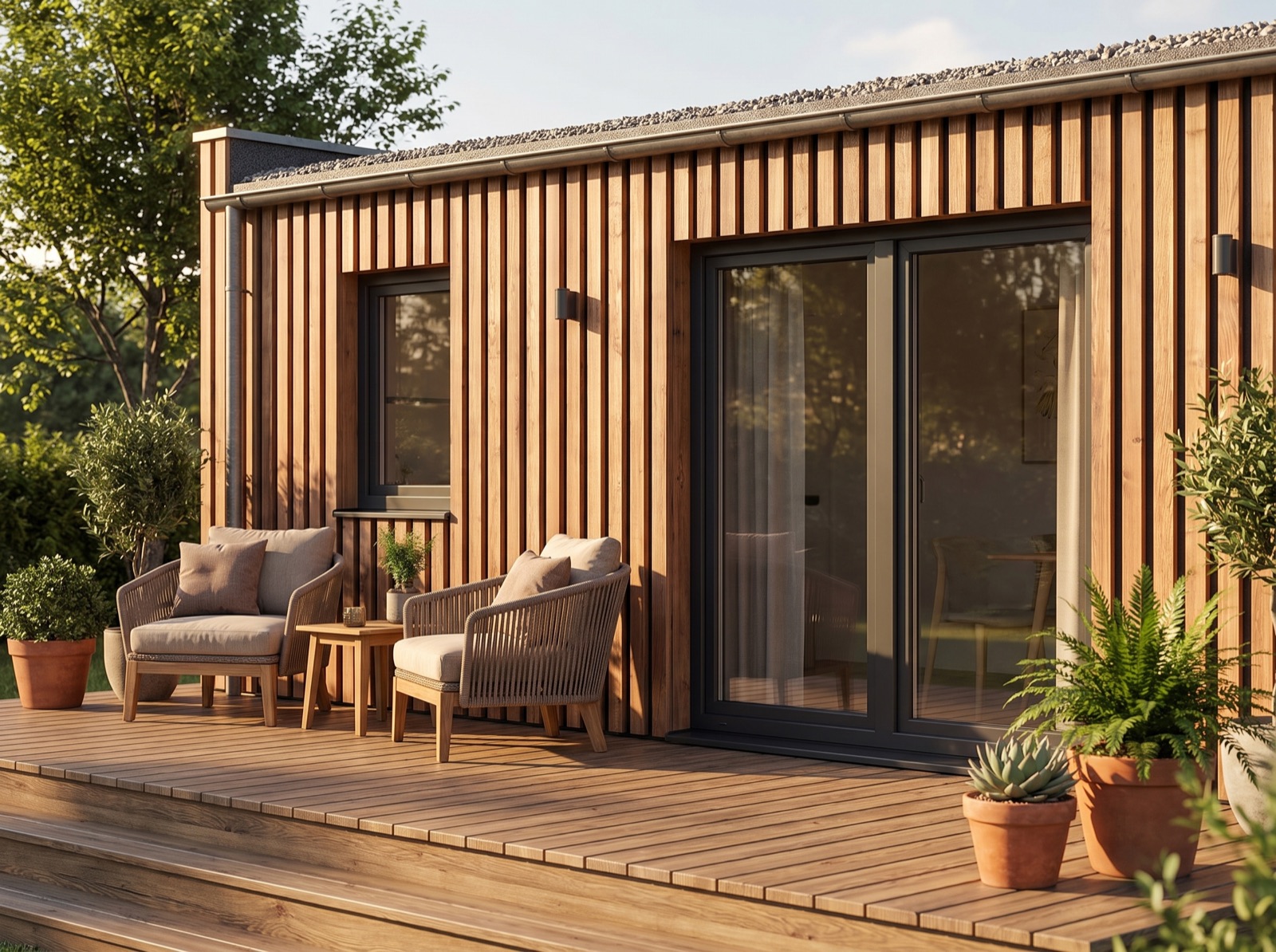 Terrasse und Fassadendetail des Tiny Hauses